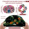 2 Pack Shower Caps for Women, Waterproof Shower Cap Reusable Bath Caps with Hair Scrunchies for Long Thick Hair, Cats Flowers view 3
