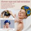 2 Pack Shower Caps for Women, Waterproof Shower Cap Reusable Bath Caps with Hair Scrunchies for Long Thick Hair, Blue Cats view 2