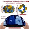 2 Pack Shower Caps for Women, Waterproof Shower Cap Reusable Bath Caps with Hair Scrunchies for Long Thick Hair, Blue Cats view 3