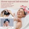 2 Pack Shower Caps for Women, Waterproof Shower Cap Reusable Bath Caps with Hair Scrunchies for Long Thick Hair, Cats view 2