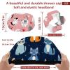 2 Pack Shower Caps for Women, Waterproof Shower Cap Reusable Bath Caps with Hair Scrunchies for Long Thick Hair, Cats view 3