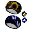 2 Pack Shower Caps for Women, Waterproof Shower Cap Reusable Bath Caps with Hair Scrunchies for Long Thick Hair, Black Cat Sunflower view 1