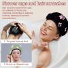 2 Pack Shower Caps for Women, Waterproof Shower Cap Reusable Bath Caps with Hair Scrunchies for Long Thick Hair, Dog Cat Paw view 2