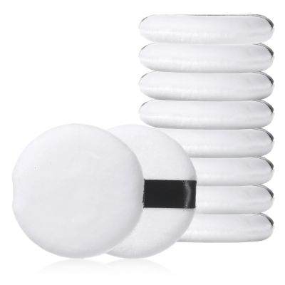 10 Pcs Round Velour Face Makeup Compact Powder Puff Velour Makeup Puffs with Strap Cotton Round Face Body Powder Puffs Washable Cosmetic for Loose and Pressed Powders