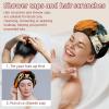 2 Pack Shower Caps for Women, Waterproof Shower Cap Reusable Bath Caps with Hair Scrunchies for Long Thick Hair, Pumpkin Cats Skull view 2