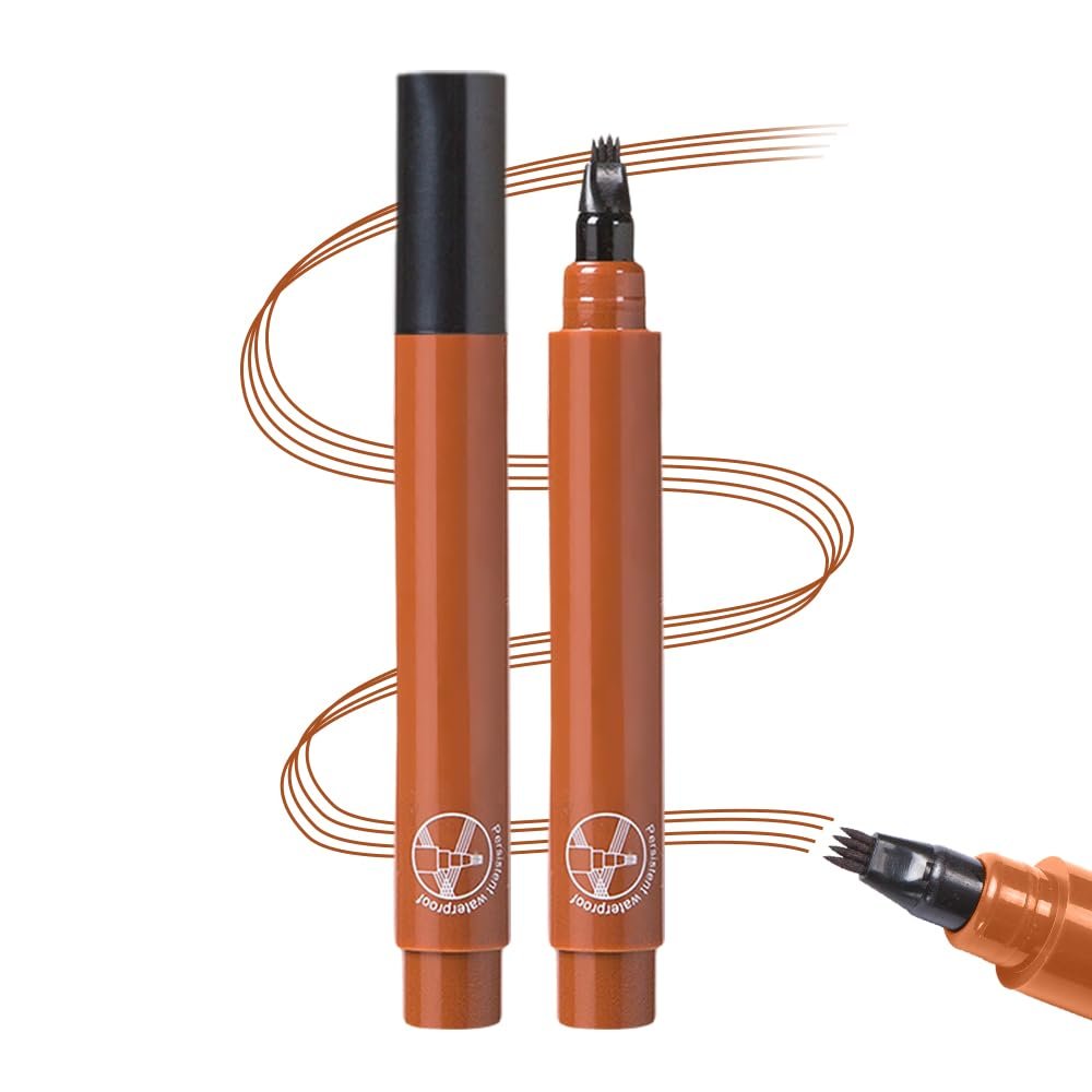 2 PCS Microblading Eyebrow Pencil, 2026 New 4D Waterproof Four-tip Beard and Eyebrow Pen, Natural Eyebrow Makeup Long-Lasting Hair-like Strokes Magic Eye Brow Pencils for Women (Reddish brown)