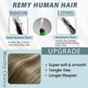 RUNATURE U Part Wig Human Hair, Glueless Clip in Human Hair Wigs For Women, Half Wig with Middle Cap, Remy Natural Hair, No Leave Out, 14 Inch 100g #3/8/22 Walnut Brown to Blonde Balayage view 3