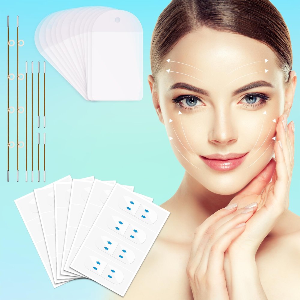 140PCS Neck Lite Tape with 8 Strings + 156pcs Face Lift Tape invisible, Neck Lift Tape Instant Facelift Tape Face Lifter Tape Facial Tape for Sagging Skin Double chin Jowls Eyes Woman Makeup