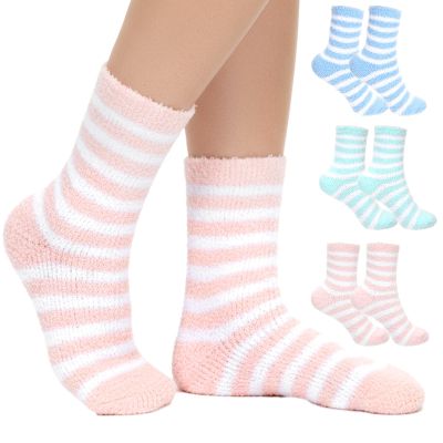 3 Pairs of Aloe Infused Socks for Women, Aloe Socks Moisturizing Spa Sock for Dry Cracked Feet, Soft Coral Fleece Sock for Keeping Feet Warm