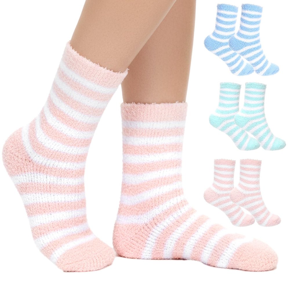 3 Pairs of Aloe Infused Socks for Women, Aloe Socks Moisturizing Spa Sock for Dry Cracked Feet, Soft Coral Fleece Sock for Keeping Feet Warm