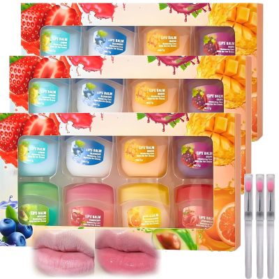 8pcs Fruit Flavored Lip Care Set, Lip Balm Lip Moisturizing Set 8 Kinds Of Fruit Flavor Lip Mask, 4-in-1 Mini Lips Balms for Moisturizing & Repairing (3Set)