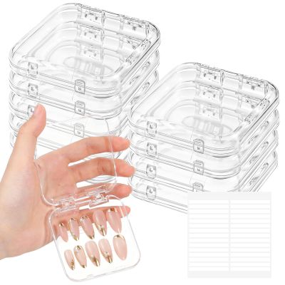 9Pcs Press on Nails Packaging Boxes, Press on Nail Storage Box, Clear Acrylic Nails Boxes with 30Pcs Adhesive Double Sided Tape for Nail Tips Container Display