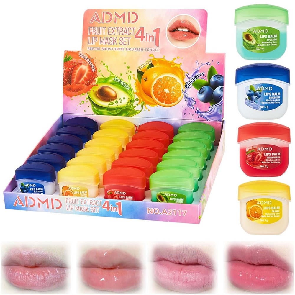Admd Fruity Lip Balm Set,24Packs Fruit Flavored Lip Care Set,Mini Colorless Lipsticks,Moisturizing Masks, Long-lasting Nourishing Smooth Soft, Hydrated Lips Overnight (24Pcs)