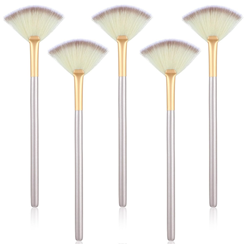 5 PCS Facial Brush, Fan Makeup Brushes Face Mask Brush Blush Face Mask Acid Applicator Multi Use Cosmetic Tools for Peel Mud Cream (Champagne)