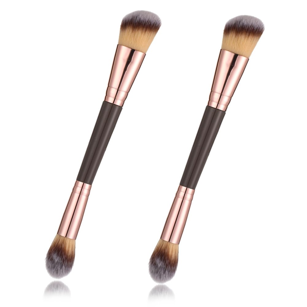 2 Pcs Dual-ended Makeup Brushes, Angled Foundation & Concealer, Foundation Contour Brush, Synthetic Bristles for Liquid, Cream, Blush