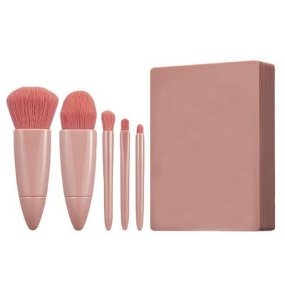 8-Piece Essential Makeup Brush Set, Synthetic Bristles, Portable Travel Size with Mirror Case, Professional Cosmetic Brushes for Powder, Foundation, Eye Shadow Application (coffee)
