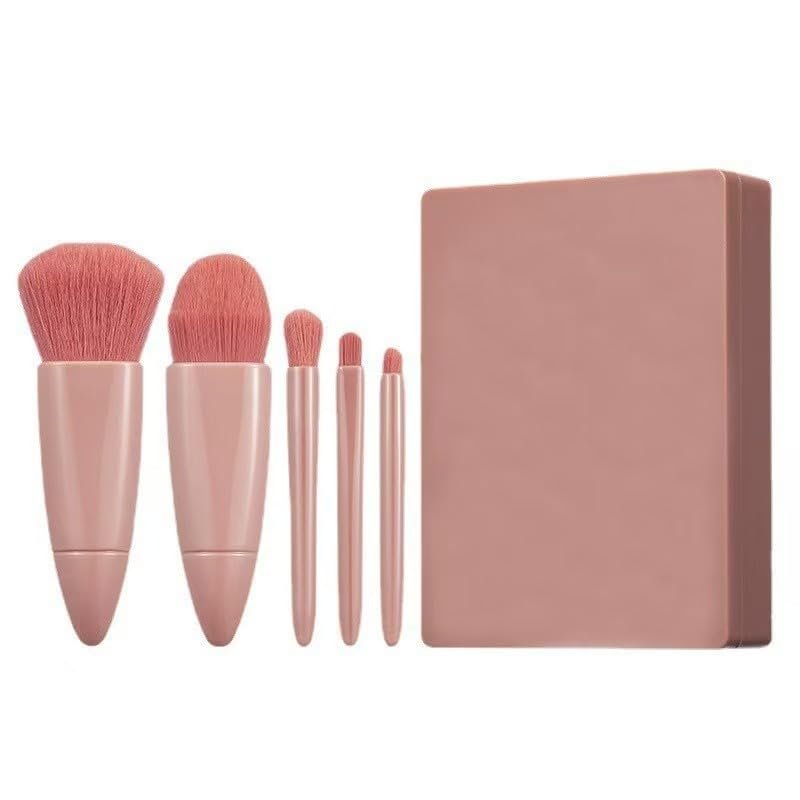 8-Piece Essential Makeup Brush Set, Synthetic Bristles, Portable Travel Size with Mirror Case, Professional Cosmetic Brushes for Powder, Foundation, Eye Shadow Application (coffee)