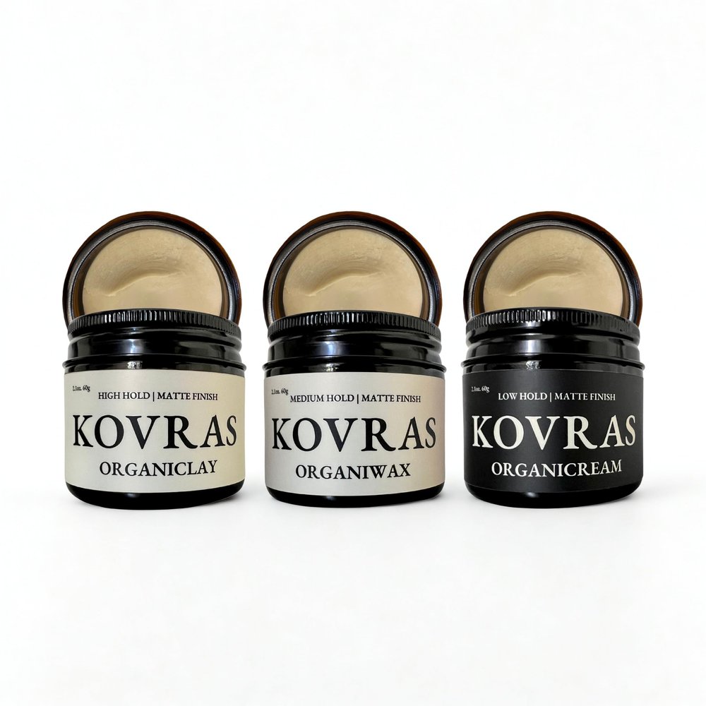 Kovras Styling Bundle High, Medium, & Low Hold, Matte Finish, 100% All-Natural 6-Ingredient Hair & Scalp Healthy Styling Clays for Men and Women.