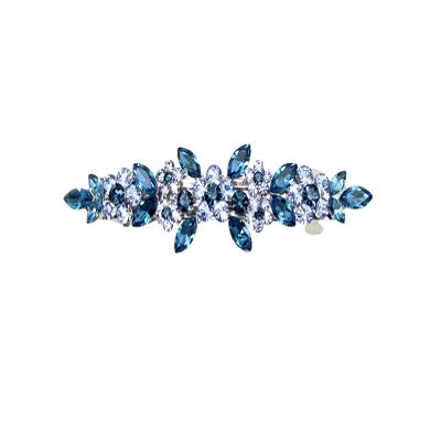 Faship Navy Blue Rhinestone Crystal Small Floral Hair Barrette Clip
