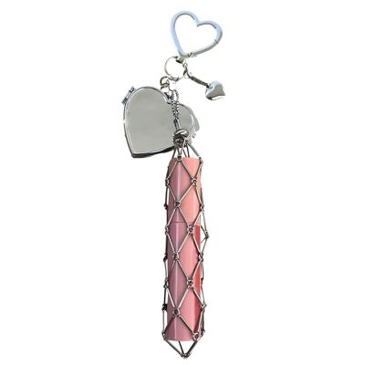 Chic Lip Gloss Holder With Mirror,Potable Lipstick Holder Stainless,2 In 1 Mesh Bag Key Chain Pendant Accessories (Type A)
