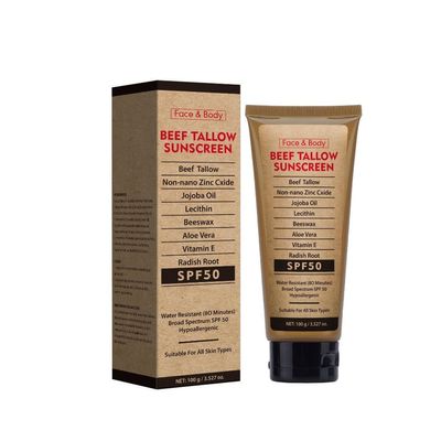 3PCS Organic Grass-Fed Beef Tallow Sunscreen SPF50 Long-lasting Sun Protection Face & Body Sunscreen Waterproof and Sweat-proof
