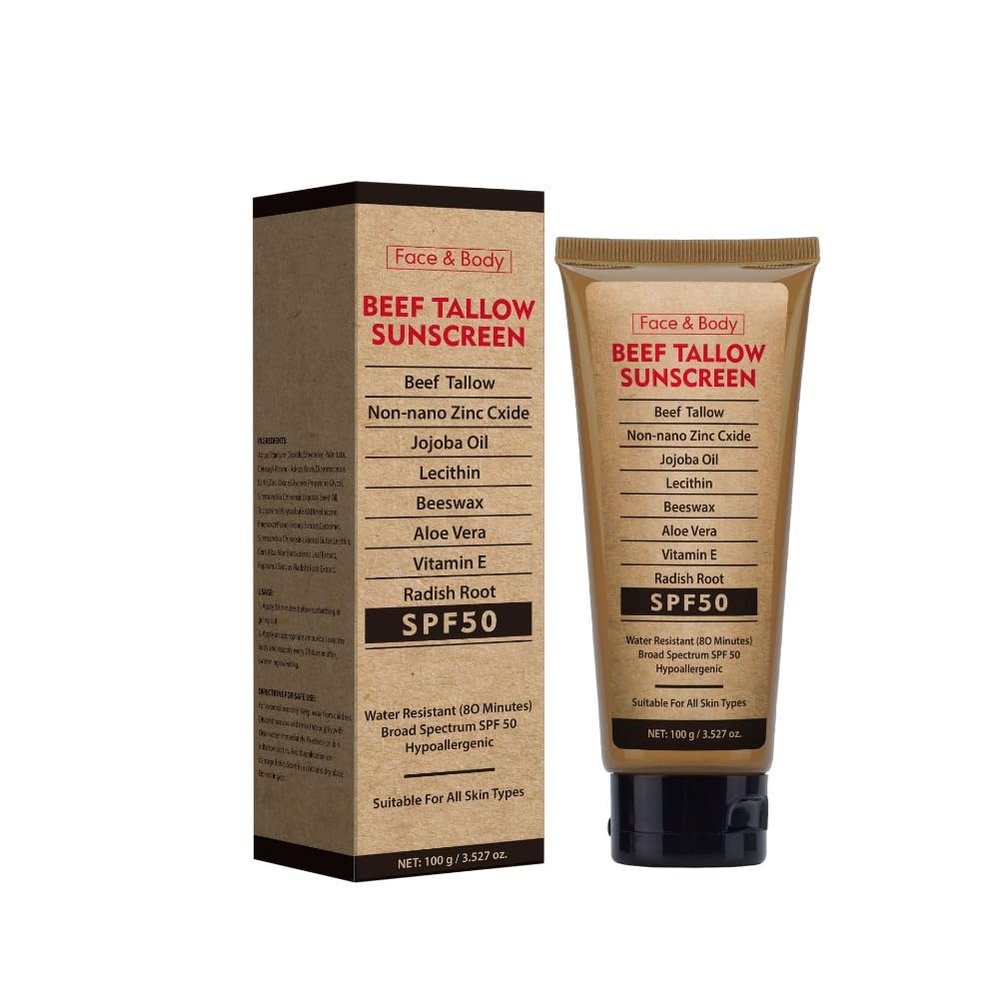 3PCS Organic Grass-Fed Beef Tallow Sunscreen SPF50 Long-lasting Sun Protection Face & Body Sunscreen Waterproof and Sweat-proof