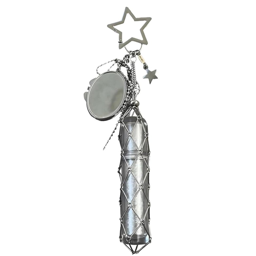 Chic Lip Gloss Holder With Mirror,Potable Lipstick Holder Stainless,2 In 1 Mesh Bag Key Chain Pendant Accessories (Type B)