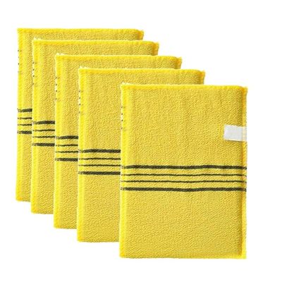 5Pcs Shower Bath Scrub Glove Korean Exfoliating Body Scrubs Tows Wash Cloth Portable for Adults Coarse Grain Brush(Yellow)