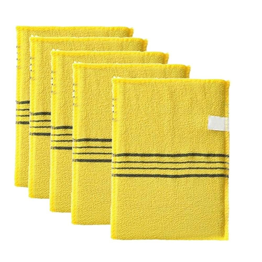 5Pcs Shower Bath Scrub Glove Korean Exfoliating Body Scrubs Tows Wash Cloth Portable for Adults Coarse Grain Brush(Yellow)