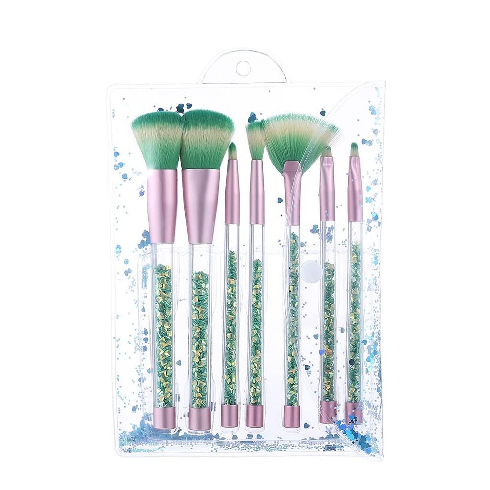 ASWRTYJO 7Pcs of Makeup Brushes Set-Fashion Transparent Bag-Blush Eyeshadow Highlight Brush-Nylon Hair Cosmetic Tool-Beginner Beauty Pen