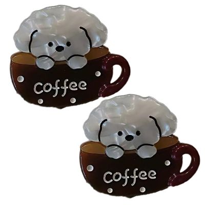 2PCS Dog Coffee Cup Hair Clips,Dog Cup Hair Bangs Clips,Animal Shape Hair Duckbill Clips,Acetate Hairpins for Girls,Small Side Hair Barrettes for Women (Coffee)