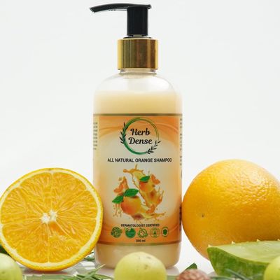 All Natural Premium Shampoo, Made with 16 key ingredients, 100% Vegan, Non-Toxic, Cruelty-Free, Paraben Free, Sulphate Free, Dermatologist tested, 300ml (Orange)