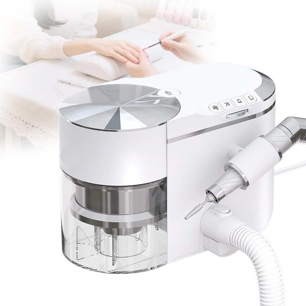 VitalisWorks Nail Dust Collector & Drill,Electric Nail File with Vacuum Suction,35,000 RPM High Speed,Forward/Reverse Rotation,Lightweight Abs Design for Nail Techs & Beginners (White)