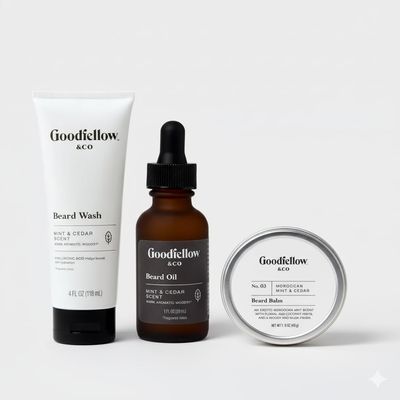 Goodfellow & Co Beard Oil, Beard Balm & Beard Wash - Moroccan Mint & Cedar Beard Care Set - (1 fl oz, 1.6 oz, 4 fl oz)