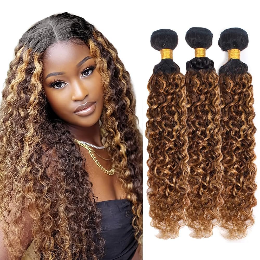 10 12 14 inch Honey Blonde Ombre Kinky Curly Bundles P4/27 Highlight Curly Wave Human Hair Bundles Chocolate Brown and Honey Blonde Track Mix Brazilian Human Hair Sew-In Extensions