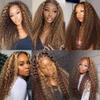 10 12 14 inch Honey Blonde Ombre Kinky Curly Bundles P4/27 Highlight Curly Wave Human Hair Bundles Chocolate Brown and Honey Blonde Track Mix Brazilian Human Hair Sew-In Extensions view 2