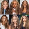 10 12 14 inch Honey Blonde Ombre Kinky Curly Bundles P4/27 Highlight Curly Wave Human Hair Bundles Chocolate Brown and Honey Blonde Track Mix Brazilian Human Hair Sew-In Extensions view 4