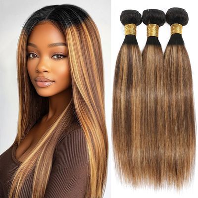 12 14 16 inch Highlight Straight Bundles Human Hair P4/27 Brown and Blonde Bundles Straight Human Hair #4 & #27 Color Track Mix Brazilian Hair Sew-In Extensions