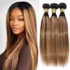 12 14 16 inch Highlight Straight Bundles Human Hair P4/27 Brown and Blonde Bundles Straight Human Hair #4 & #27 Color Track Mix Brazilian Hair Sew-In Extensions view 1
