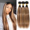 10 12 14 inch Highlight Straight Bundles Human Hair P4/27 Brown and Blonde Bundles Straight Human Hair #4 & #27 Color Track Mix Brazilian Hair Sew-In Extensions view 1