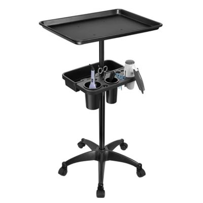 Rolling Salon Tray Cart with Extra Storage Space, Metal Salon Tray on Wheels, Adjustable Hairstylist Trays, Trays Trolley Cart for Salons Spa Tattoo Use