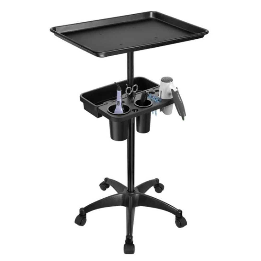 Rolling Salon Tray Cart with Extra Storage Space, Metal Salon Tray on Wheels, Adjustable Hairstylist Trays, Trays Trolley Cart for Salons Spa Tattoo Use