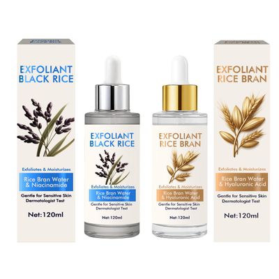2Pcs Rice Exfoliating Ampoule Set, Black and White Rice Peeling Ampoule, Gentle Peel + Pore Minimizing & Deep Hydration, Pore Exfoliant for All Skin Types
