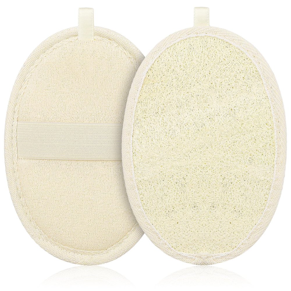 2 Pack Natural Loofah Exfoliating Body Scrubber, Biodegradable Plant-Based Luffa Bath Sponge Pad for Men and Women, Large Exfoliating Shower Loofa Scrubber (Beige)