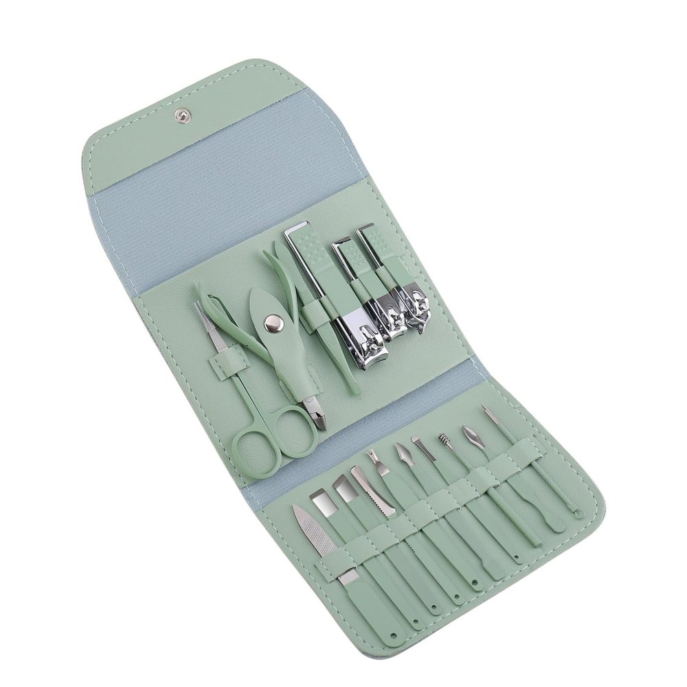 16-Piece Green Stainless Steel Nail Clipper Set Pedicure Knife Manicure Tools Complete