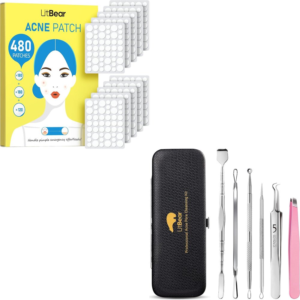 LitBear 480 Patches and 6 Pcs Pimple Popper Extractor Tools