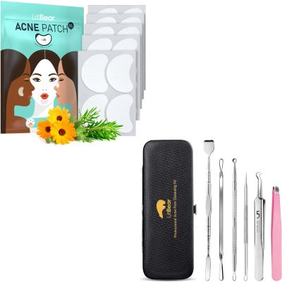 LitBear 84 Large Pimple Patches and 6 Pcs Pimple Popper Extractor Tools
