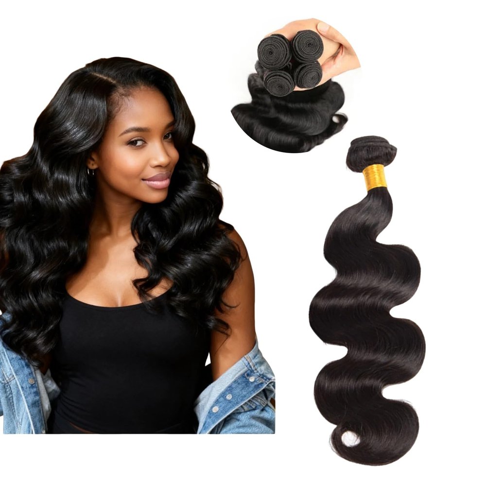 Body Wave Bundles Human Hair,Human Hair Bundles Tangle-free,Synthetic Hairs Extensions,Unprocessed Curly Bundles Hairs 16 18 20 22 24 Inch for Women Natural Color (22Inch)
