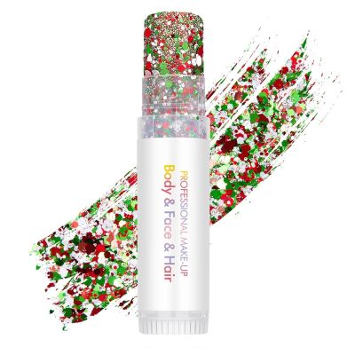 Hair Glitter Stick, Perfect Sparkling Theme Day Neon Outfit Singer Concert Music Rave Festival Party Christmas Accessories Face and Body Glitter Makeup. (Red & Green& White)