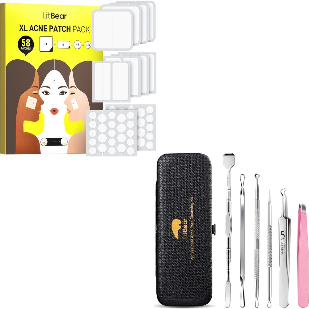 LitBear 58 Large Pimple Patches and 6 Pcs Pimple Popper Extractor Tools